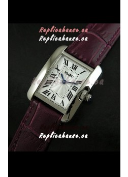 Cartier Louis Japanese Replica Ladies Watch in Red Wine Strap