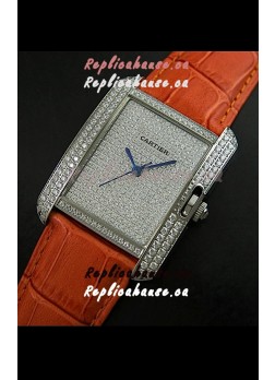 Cartier Tank Anglaise Ladies Replica Watch in Steel/Brown Strap