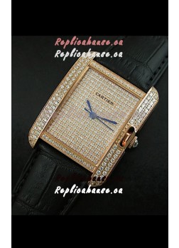 Cartier Tank Anglaise Ladies Replica Watch in Gold Case/Black Strap
