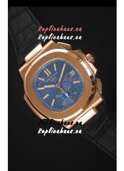 Patek Philippe Nautilus 5980 Chronograph Rose Gold in Blue Dial - 1:1 Mirror Replica