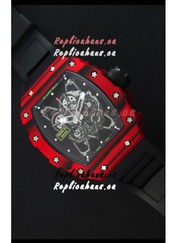 Richard Mille RM35-01 One Piece Red Forged Carbon Case Watch in Black Strap