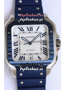Santos De Cartier 1:1 Blue DLC Bezel Swiss Replica Watch 40MM - Rubber Strap