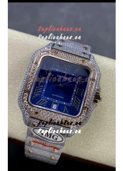 Cartier "Santos De Cartier" Two Tone Blue Dial 1:1 Mirror Replica - 40MM - Genuine Diamonds