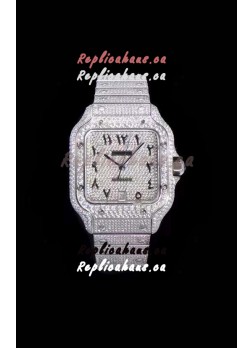Santos De Cartier Swiss Replica Watch with Diamonds Embedded Dial in Steel Casing 40MM