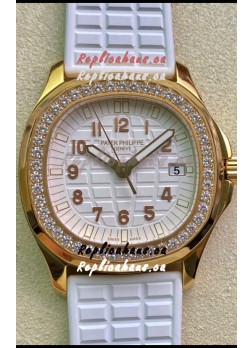 Patek Philippe Aquanaut LUCE 5072R-001 Quartz Swiss Replica Watch in Yellow Gold White Dial - 35MM