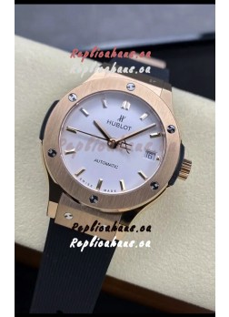 Hublot Classic Fusion 1:1 Mirror Replica Swiss Watch in Rose Gold 904L Steel Casing White Dial 38MM