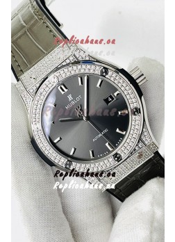 Hublot Classic Fusion Stainless Steel Diamonds Grey Dial Swiss Replica Watch 1:1 Mirror Quality 
