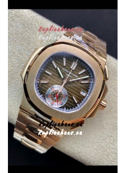 Patek Philippe Nautilus 5980/R Chronograph Rose Gold on 904L Steel Case in Brown Dial - 1:1 Mirror Replica