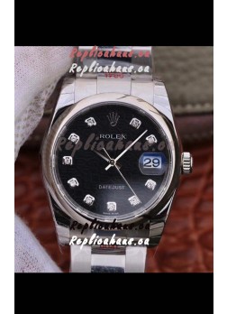 Rolex Datejust 36MM Cal.3135 Movement Swiss Replica Watch in 904L Steel Casing - Black Computer Dial