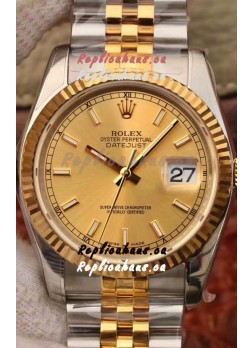 Rolex Datejust 36MM Cal.3135 Movement Swiss Replica Watch in 904L Steel Two Tone Casing Gold Dial