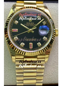 Rolex Day Date 128238 Presidential 18K Yellow Gold Watch 36MM - Black Dial 1:1 Mirror Quality Watch