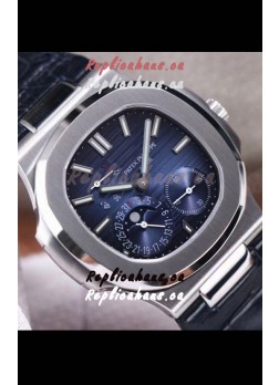 Patek Philippe Nautilus 5712/1A 1:1 Quality Swiss Replica Watch in Blue Dial Leather Strap