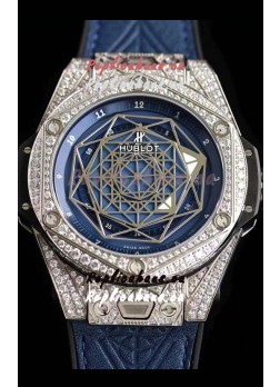 Hublot Big Bang Sang Bleu 45MM Stainless Steel Diamonds Edition Swiss Replica Watch
