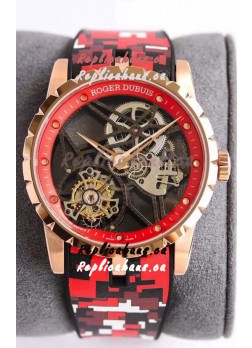 Roger Dubuis Excalibur Spider Flying Tourbillon Skeleton Rose Gold Casing 1:1 Mirror Swiss Watch