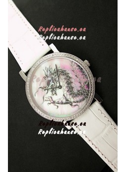 Piaget Mecanique Dragon Replica Watch in White Leather Strap