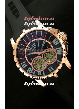 Roger Dubuis Chronoexcel Japanese Replica Automatic Rose Gold Watch in Blue Dial