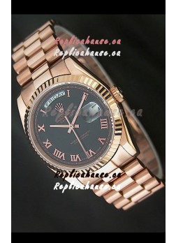 Rolex Day Date Japanese Rose Gold Watch in Black Dial