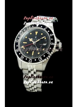 Rolex GMT Master Swiss Replica Steel Watch in Black Bezel