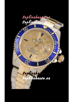 Rolex Submariner Oyster Perpetual Japanese Replica Two Tone Gold Watch in Blue Bezel