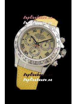 Rolex Daytona Cosmograph Swiss Replica Steel Watch in Yellow Pearl Dial