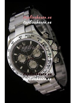 Rolex Daytona Cosmograph Swiss Replica Steel Watch in Black Dial
