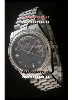 Rolex Day Date Just Japanese Replica Watch in Mop Black Dial