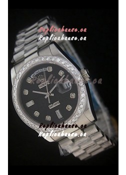 Rolex Day Date Just Japanese Replica Watch in Black Dial