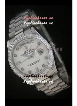 Rolex Day Date Just Japanese Replica Watch in White Dial 