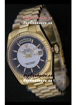 Rolex Day Date Just Japanese Replica Yellow Gold Watch in Black & White Dial