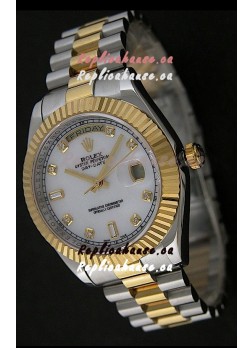 Rolex Day Date Just Japanese Replica Two Tone Gold Watch in Mop White Dial