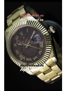 Rolex Sky-Dweller 18K Yellow Gold Watch in Brown Dial Roman Numerals