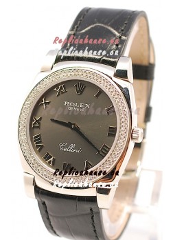 Rolex Cellini Cestello Ladies Swiss Watch in Matte Black Face and Roman Markers
