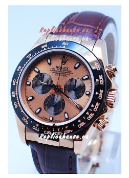 Rolex Daytona Chronograph MonoBloc Cerachrom Bezel Swiss Replica Watch in Rose Gold Plated Dial 
