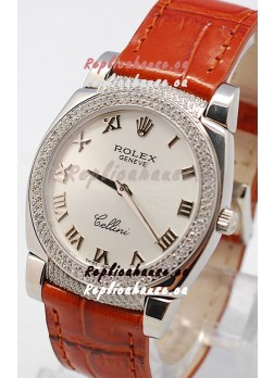 Rolex Cellini Cestello Ladies Swiss Watch in Silver Face Diamonds Bezel and Lugs